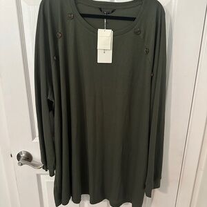 BloomChic Olive Long Sleeve Top with Button Accents